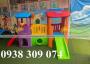 Bộ cầu trượt 2 khối nhà, nhà khối cầu trượt nhựa trẻ em