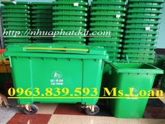 Thùng rác nhựa hdpe 660L có 4 bánh xe thu gom rác khối lượng lớn