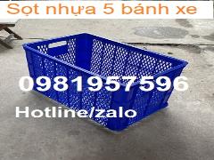 Sọt nhựa 5 bánh xe, sóng nhựa hở đựng hàng hóa