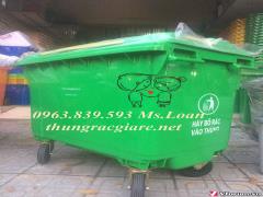 Thùng rác nhựa hdpe 660L có 4 bánh xe thu gom rác khối lượng lớn