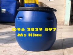 Thùng phuy nhựa 120 lít màu xanh có nắp đựng nước, hóa chất công nghiệp - 096 3839 597 Ms Kính